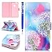 FESELE Schutzhülle für [Huawei P10 Lite] Lederhülle Leder Case Ledertasche mit Standfunktion und Magnetverschluss, Huawei P10 Lite Bunt Muster Flip Case Cover Wallet Leder Brieftasche Hülle im Bookstyle Kartenfach Leder-Mappen-Karten-Slot-Abdeckung für Huawei P10 Lite + Blau Eingabestift Stylus Touch Pen-Weiß Löwenzahn Blume