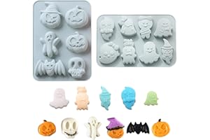 Fyfjur Stampo per Cioccolato in Silicone, 2 Pezzi Stampo Cioccolato Halloween, Pipistrello Fantasma Teschio di Zucca Stampo in Silicone per Cioccolato, Stampi in Silicone per Caramelle, Gelatina