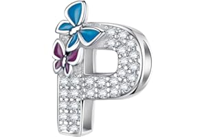 LNQOBU Complete A~Z Alphabet Charm Letter Beads Solid 925 Sterling Silver with Cubic Stones Flower Butterfly fits European Bracelets Necklace Women Jewelry Gift Options