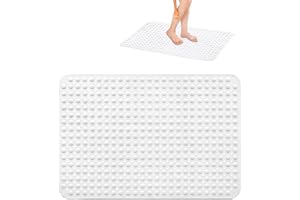 Duschmatta, halkfri, duschmatta 80 x 120 cm, ytmått, halkfri matta dusch av TPR, vit med sugkoppar, maskintvättbar, för badma