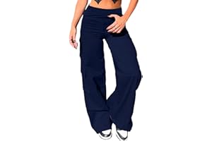 Nuofengkudu Femme Stretch Pantalon Patte D'elephant Large Bootcut Cargo Multi Poches Elastique Taille Haute Flare Pantalons Travail Palazzo Ado Y2K Casual Classique Punk Streetwear