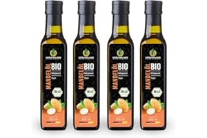 ‎KRÄUTERLAND N A T U R - Ö L M Ü H L E Kräuterland Bio Mandelöl 4X250ml (1L), Kaltgepresst, naturrein ohne Zusatzstoffe, Vegan & GVO-frei, geeignet für Haut & Haare, Premium Qualität