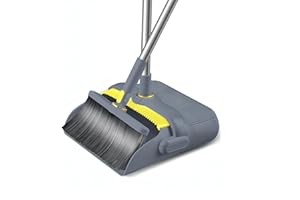 Haipky 73inch/186cm Adjustable Long Handled Dustpan and Brush, Broom and Dustpan Set, Household Dust Pan Combo for Indoor Outdoor Office Home Standing Upright Clean Sweep, Grey