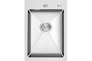 KINKIBOS Spülbecken 304 Edelstahl 35 x 50 cm, Spülbecken Küche Klein, Einbauspüle mit Hahnloch und Überlauf (Ohne Siphon), Küchenspüle 1 Becken Rechteckig, Küche Spüle für 40 cm Unterschrank