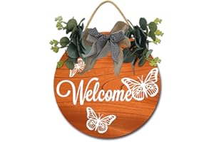 Geroclonup Cartello di benvenuto per porta d'ingresso, ghirlanda di legno rotonda rustica, decorazione da parete, decorazione per portico anteriore, regalo di inaugurazione della casa, 30 cm