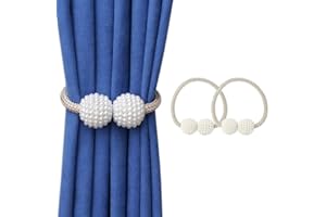 JIUHAO Magnetic Curtain Tie Backs, Magnetic Curtain Clips Rope Curtain Holder Buckles Small Bead Curtain Buckle Clips Rope Holders for Home Office Hotel Window Decoration (2-PACK, Beige)