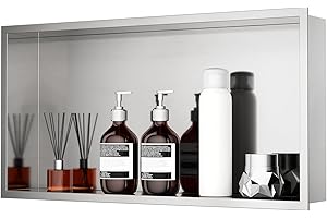 KINKIBOS 304 Stainless Steel Shower Niche, No Tiles Required, Embedded Wall Niche 60 x 30 x 10 cm, Shower Niche Single Shelf Storage for Bathroom, Brushed