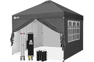CROWN SHADES Pop Up Gazebo with 4 Sides, 3m x 3m Waterproof Pop Up Tent, Center Lock One Push Instant Garden Shelter, Heavy Duty Gazebo with Carry Bag, Bonus 8 Stakes and 4 Ropes