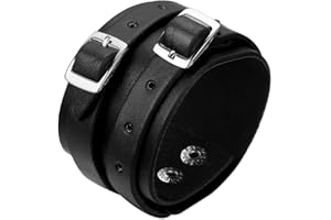 JewelryWe Schmuck Herren Breit Lederarmband, Punk Druckknopf geflochten Leder Armband Wickelarmband Armreif Manschette, verstellbare Größe, Schwarz/Braun