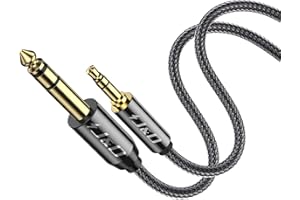 J&D Kabel audio stereo 3,5 do 6,35 mm, pozłaczony 3,5 mm 1/20,3 cm męski TRS do 6,35 mm 1/10,2 cm męski TRS, kable miedziany, nylonowy oplot, do smartfona i wzmacniaczy, 1,8 m