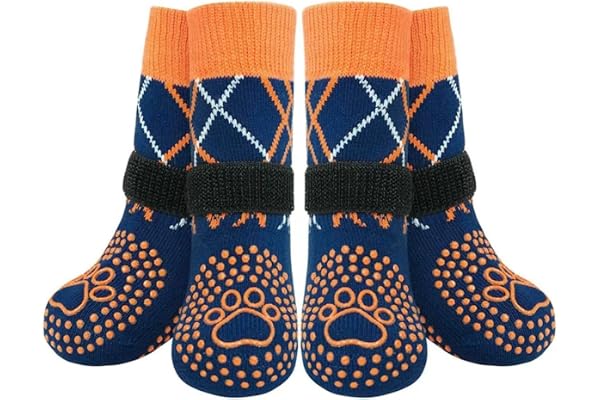 KUTKUT Dog Socks to Prevent Licking Paws for Hot Pavement Anti Slip - Dog Shoes Boots&Paw Protectors for Hardwood Floors, Double Sides Grips for Large Senior Dogs Blue (Size: L)