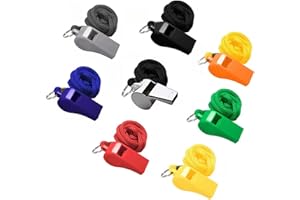 LILIKAI 8 Pièces Sifflet Arbitre,Sifflets en Plastique de Sport Avec Corde pour Signalisation D'urgence,Sauveteurs et Arbitres,Sports Compétition,Randonnée,Rappel Chien,Jouet da Enfant,Multifonction Whistle