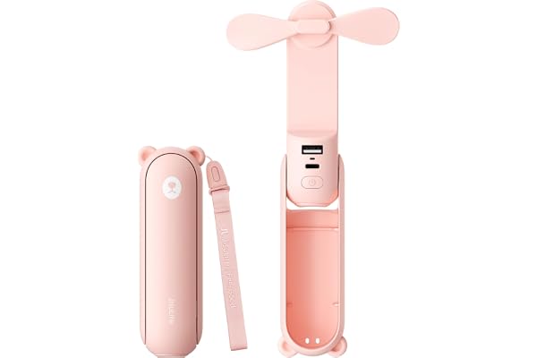 JISULIFE Bärbar 3-i-1 handfläkt minidriven, uppladdningsbar batteridriven fläkt [14–21 timmars arbetstid] med externt batteri, ficklampsfunktion