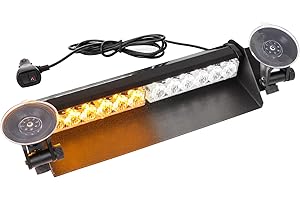 ROUTEKING LED Warnleuchte Blitzleuchte - 14 Zoll 12 LED 9 Blinkmodi, 2 Saugnäpfe Hohe Intensität 12V Blinkende Windschutzscheibe Lampe Stroboskopstange für Auto LKW (Gelb/Weiß)