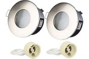 LEDLUX 2 Pezzi Porta Faretto Impermeabile, Porta Faretti da Incasso GU10 MR16, IP54 Per Luci Incasso Da Bagno e Esterno (Rotondo, Nichel Satinato)
