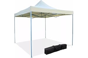 IBK Gazebo Richiudibile Telescopico in Metallo a Fisarmonica 2x2 e 3x3 mt Pieghevole con borsa per Trasporto Colore Beige trasportabile da giardino e mercato (3x3)