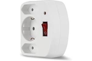 REV – Mehrfachsteckdose mit Schalter 3-fach – Steckdosenadapter mit erhöhtem Berührungsschutz & ÜSS – 2x Eurosteckdose, 1x Schutzkontakt – weiß