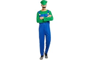 COXNSXX Super Klempner Brüder Kostüm Erwachsene/Kinder Verkleiden Kostüm mit Hut und Bart für Cosplay und Karneval