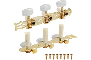 OUPDATE 2 Pièces Mécaniques pour Guitares Classiques, Guitare Classique Tuning Pegs 3L+3R avec Boutons Blancs, Mécaniques d'Accordage de Remplacement pour Guitare Acoustique et électrique