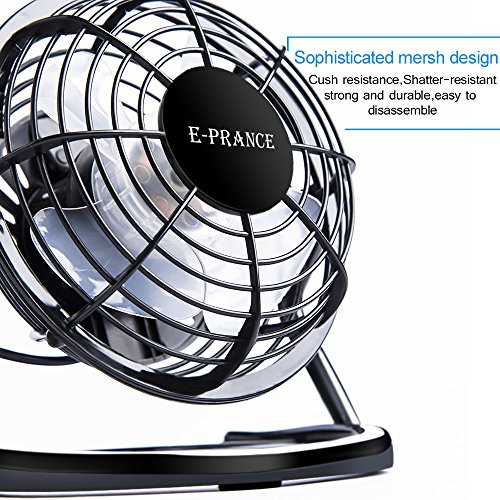 E-PRANCE USB Ventilator Mini Tischventilator leise, 360° Drehbar, optimal für Schreibtisch WEEE Zertifizierung (Schwarz 2) - 6
