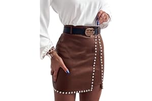 Dazzerake Gonna Corta a Tubino da Donna Minigonna Sexy in Pelle PU con Doppia Cerniera a Vita Alta Gonne Aderenti Sexy Bowknot