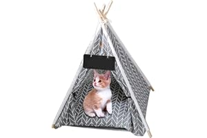 HPERU Pet Tent House, Pet Teepee Dog Tent With Cushion House Removable Washable Collapse Canvas Puppy House
