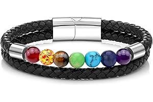 JSDDE Schmuck Chakra Armband Partnerarmbänder Paar Armbänder aus Heilstein Edelstein geflochten Lederband Perlenarmband für Männer Frauen