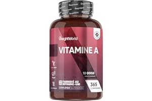 WEIGHTWORLD Vitamine A 10 000 UI - 365 Micro Comprimés Vegan sous Forme d'Acétate de Rétinyle pour + 1 An - Prendre 1 Comprimé tous les 3 Jours - Source de Retinol, Beta Carotene - pas de Vitamine A Gouttes
