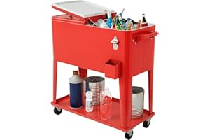 COSTWAY 76L Carrito Nevera con Ruedas, Carro de Bebidas Refrigerado Portátil con Abrebotellas, Estante y 2 Compartimentos, hasta 72 Horas, 40 x 79 x 87 cm, para Patio Fiesta Terraza