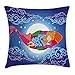 Produktbild Hat New Kids Fish Throw Pillow Cushion Cover, Cute Sleeping Baby Floating on Cartoon Fish in Sky Big Moon Stars Clouds Dreamy, Decorative Square Accent Pillow Case, 18 X 18 inches, Multicolor