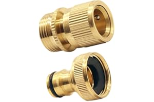 Tesmotor Garden Hose End Brass No-Leak Connector Fitting, Water Hose 3/4 inch Female and Male Quick Connector Adapter（1 Pair）
