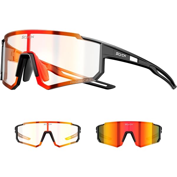 SCVCN Selbsttönende Fahrradsonnenbrille für Damen und Herren, 31,6 g Wraparound-Fahrradbrille mit festen rutschhemmenden Nasenpads, UV400 Sportbrille für Rennrad, MTB, Gravel und Pendeln Sport & Freizeit