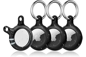 YOSH Porta Airtag, Portachiavi Airtag 4 Pezzi, Custodia Cover Airtag in TPU & PC [Design con chiusura a torsione] per Airtag Apple, Nero