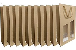 CREASTYL Ludi-Vin Lot de 10 Sacs en Papier Kraft écru avec fenêtre Transparente, pour 2 Bouteilles de vin