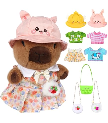Capybara Kuscheltier Mit Kleidung & Accessoires - 25 Cm Süßes Plüschtier, Rosa