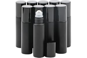 Rowiz 10 ml schwarze Milchglasflasche auslaufsichere Glasflasche ätherisches Öl Rollerflaschen Set mit Edelstahlkugeln und eloxiertem Aluminium-Schraubverschluss für Parfüm und Aromatherapie-Öle