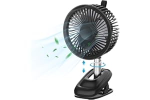 TOUTBIEN Ventilateur de Table, Ventilateur à Pince Silencieux Portable Rechargeable Puissant, 3 Vitesses, Oscillation Automatique, Hauteur Réglable pour Bureau, Maison, Camping, Poussette, Voiture