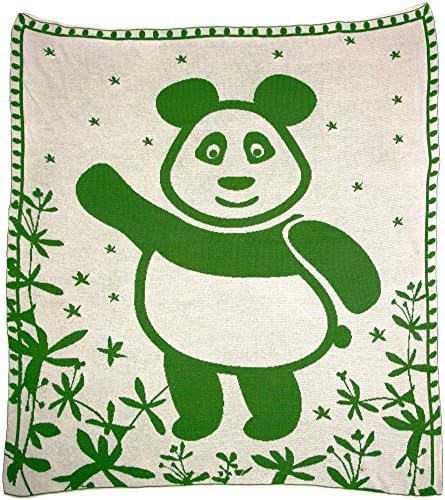 SonnenStrick 30097 Baby's Cuddle Blanket - 100% Organic Cotton - 80 x 80 cm - Green Panda Motif