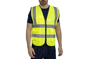 WORK IDEA Chaleco reflectante de alta visibilidad unisex con cremallera EN ISO 20471 para coche, bicicleta, motocicleta con alto riesgo, lavable