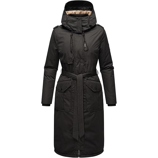 MARIKOO Winterjas voor dames, warme parka met tailleband en afneembare capuchon, Anoukaa 16, S-3XL, Dusty Blue., XXL
