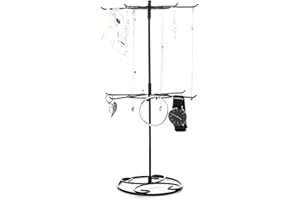 LouisaYork Jewellery Ring Display Stand Holder Rack,Rotating Jewelry Rack,2-Tier Bracelet Necklace Storage Rack Keyring Display Hanger Gift for Girls Women (Black)