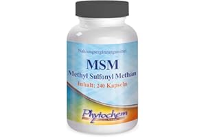 PHYTOCHEM MSM Kapseln - 240 vegane Kapseln - Hochdosiert 3200 mg Methylsulfonylmethan (MSM) pro Tagesdosis - 99,9% reines MSM Pulver - Laborgeprüft - ohne Zusatzstoffe, in Deutschland hergestellt