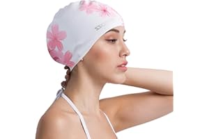‎COPOZZ COPOZZ Erwachsene Badekappe, Unisex Wasserdicht Schwimmkappe für Herren Damen, Lange Haare Silikon Swimming Cap Bademütze für Männer Frauen (Blumen-Kirsche)