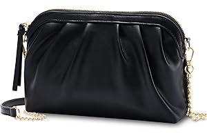 VASCHY Bolso Mujer Fiesta, Clutch de Noche Plisado con Diseño Concha, Cartera de Mano con Cadena Desmontable, 24 x 5 x 16,5 cm