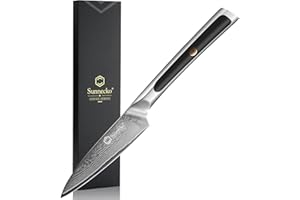 Sunnecko Couteau Office 8,9 cm en Acier Damas 67 Couches, Couteau d'office Cuisine Japonais Style à Éplucher Fruit Légume, avce Boîte Cadeau