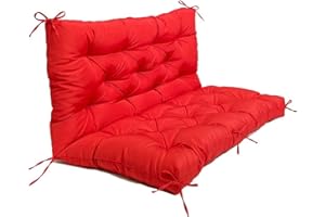 LUXUCURE Outdoor Swing Cushions with Backrest,Replacement Cushions for Patio Porch Garden Swing Chair,Waterproof Cushions For Outdoor Furniture Bench,2 or 3 Person Seat Cushions,Red,39.4x39.4in