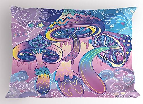 UCKPICASE Mushroom Pillow Sham, Trippy Drawing Hippie Design Sixties Visionary Psychedelic Shamanic, Decorative Standard King Size Printed Pillowcase, 20X30 Inches, Aqua Light Pink Purple