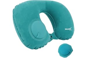 TALLGO Nadmuchiwana poduszka podróżna, poduszka pod kark w podróży, nadmuchiwana poduszka pod kark, do podróży, poduszka samolotowa, poduszka na szyję, talię, plecy i kemping (zielona)