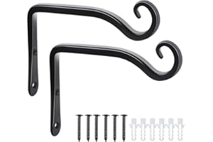 POTWPOT Hanging Basket Bracket, 2 Pack Wall Hooks for Flower Basket Plants, Bird Feeder Wind Chimes (Style2 - Black)