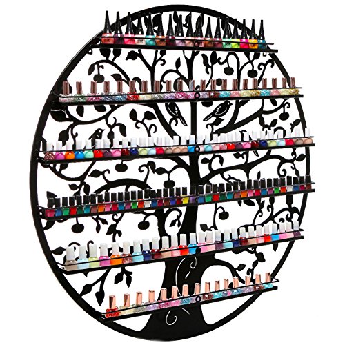 Kunstvolles Vogel & Baum Design Schwarz Metall Wand montiert Be-Active Kochgeschirr-Großen Nagellack-Rack/Organizer Display – MyGift - 3